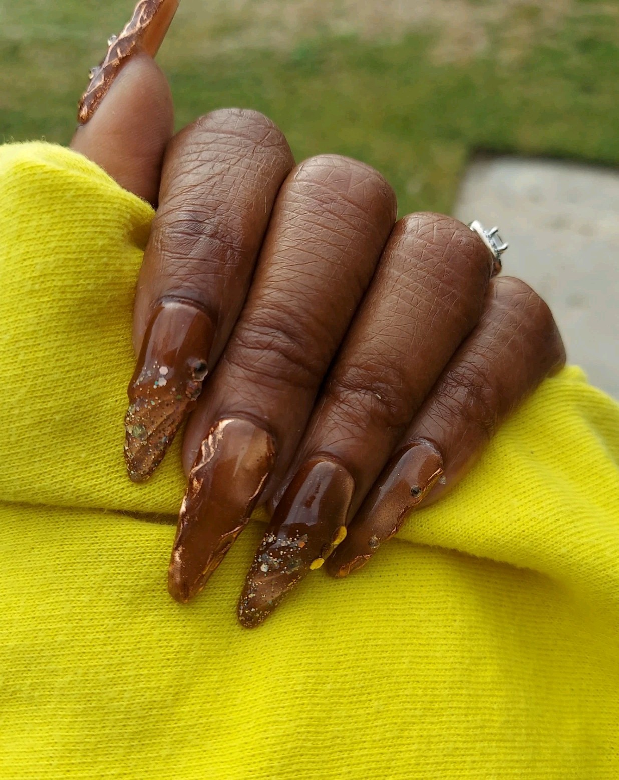 Brown Cat Eye Nails, Gold Chrome Nails