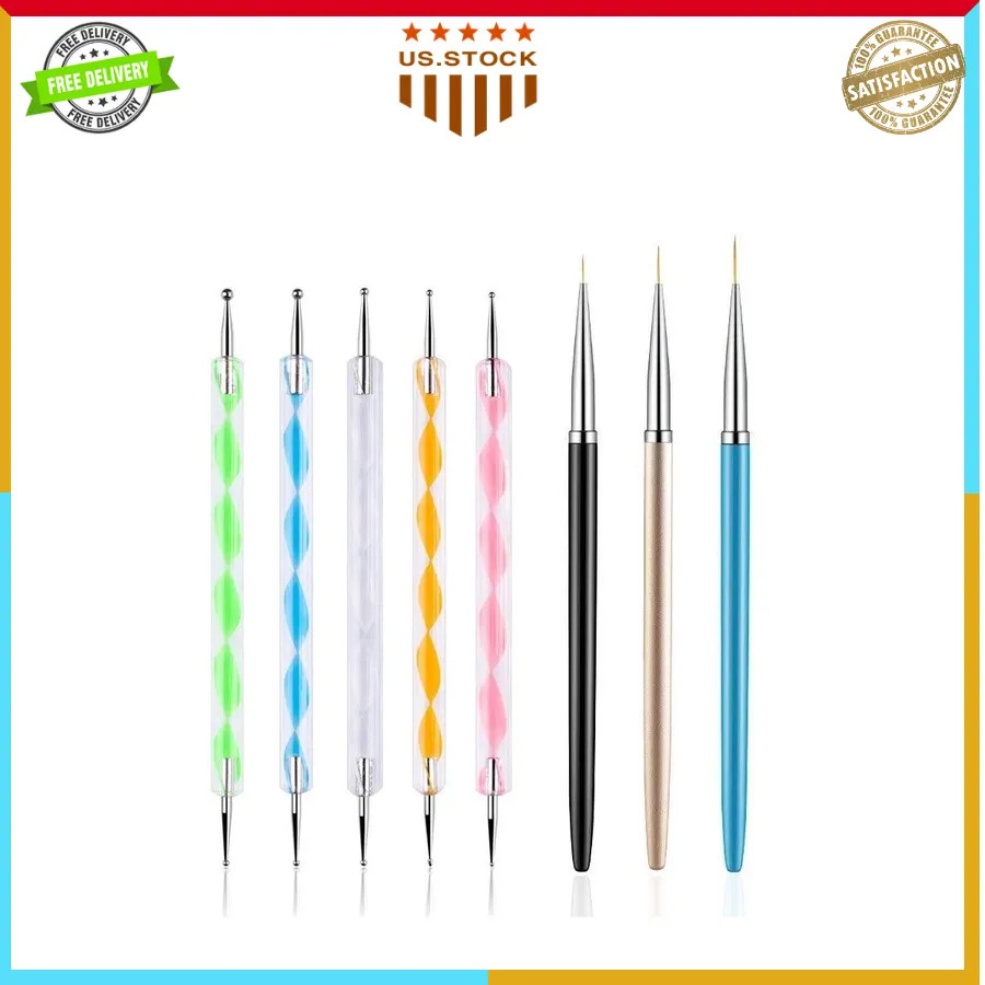 8 Pcs Nail Art Tool Set Dotting Pens and Painting Brushes for Manicure Design
