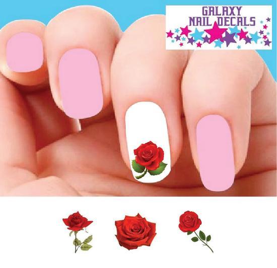 Waterslide Flowers Rose Nail Decals – Set of 20 Red Roses Assorted