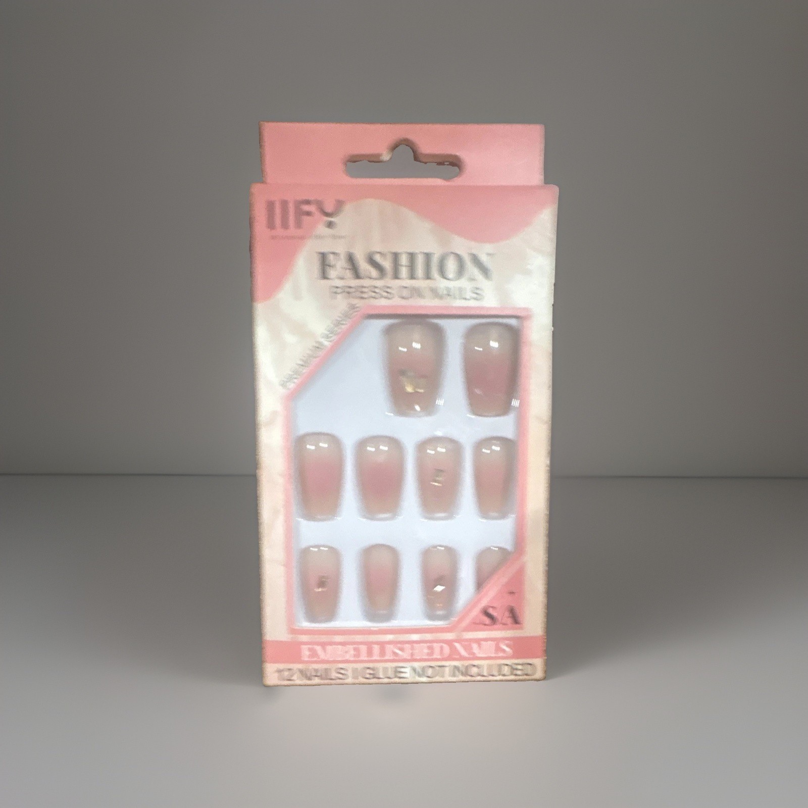 IIFU Press-On Nails Ombre Pink/Beige Pre-Designed Set 12 Nails No Glue
