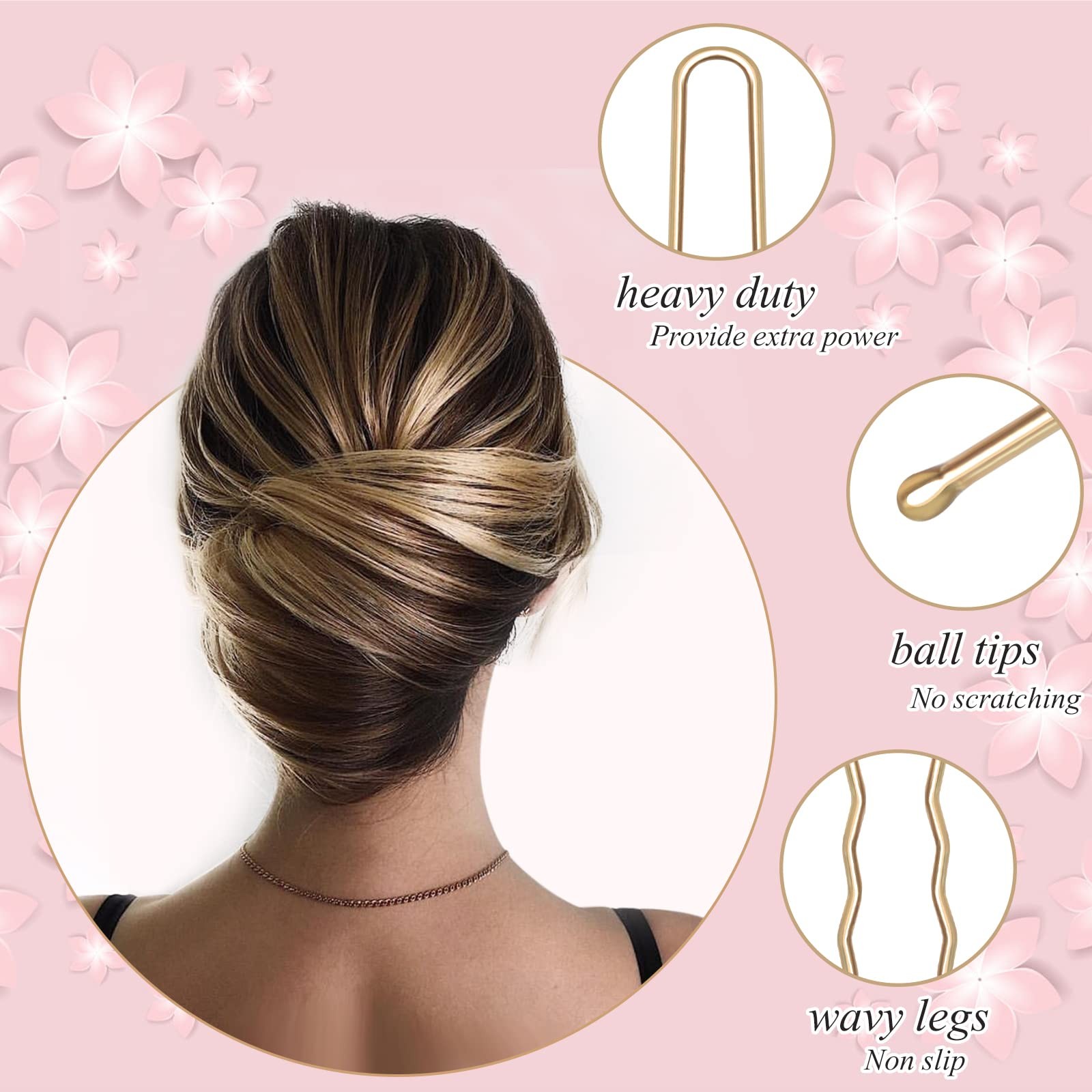 U Shaped Gold Hair Pins for Buns, 100 PCS 2.8″ 1 Count (Pack of 100), Blonde