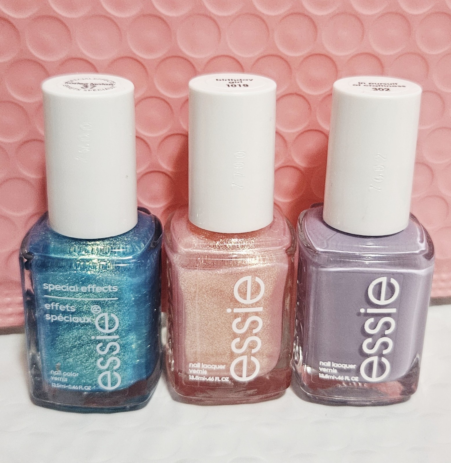 (3) ESSIE Nail Polish Lacquers 0.46oz. Frosted Fantasy, Bday Gift, In Pursuit Of