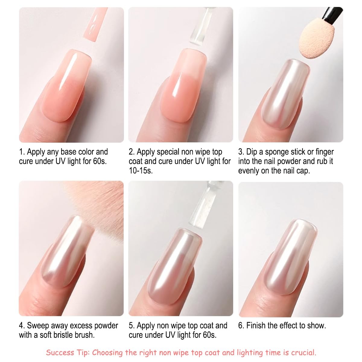 White Pearl Chrome Nail Powder 0.5g Magic Metallic Silver Super Glossy Mirror