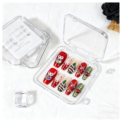 10 Pcs Christmas Handmade Acrylic Press on Nails Long Coffin Fake M Xmas01