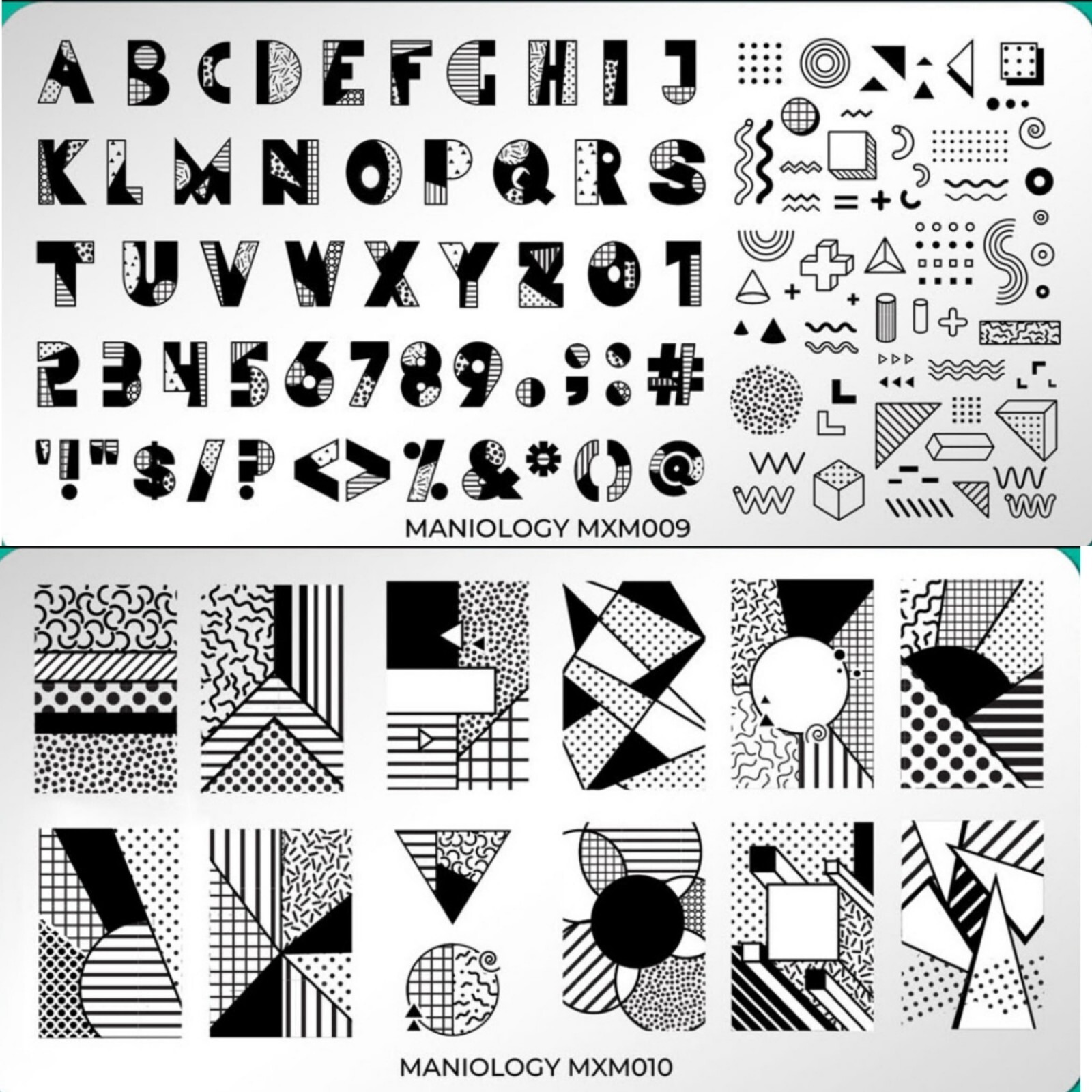 Maniology Mani x Me 80’s Memphis Mod Nail Stamping Plates MXM009 MXM010