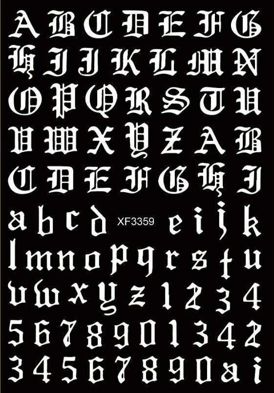 Old English Alphabet Letters Glow in the Dark Nail Stickers Decals Luminous NH21