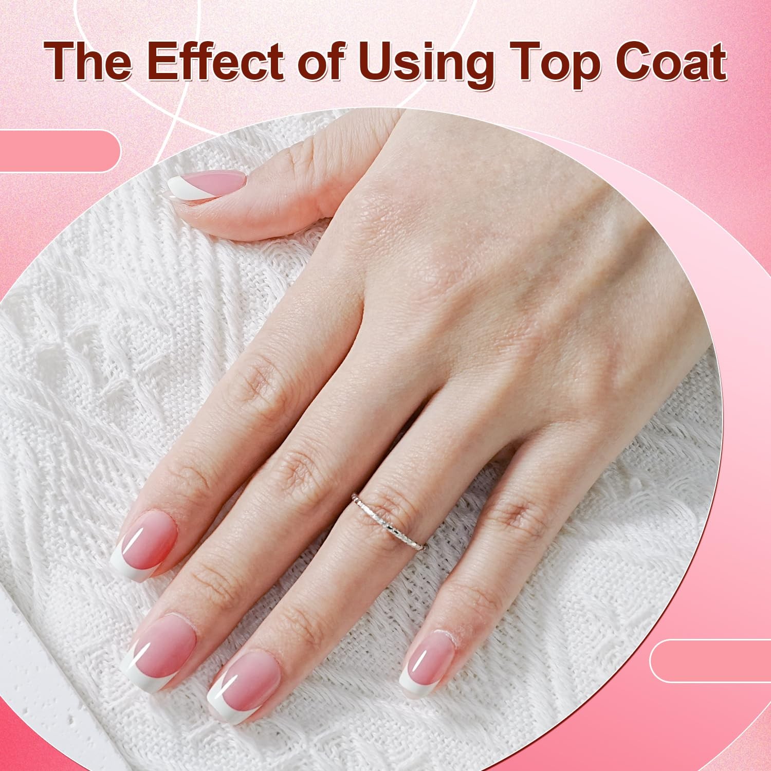 French Tip Press On Nails – 15 Sizes Pink Short Round French Tips,Soft Gel Na…
