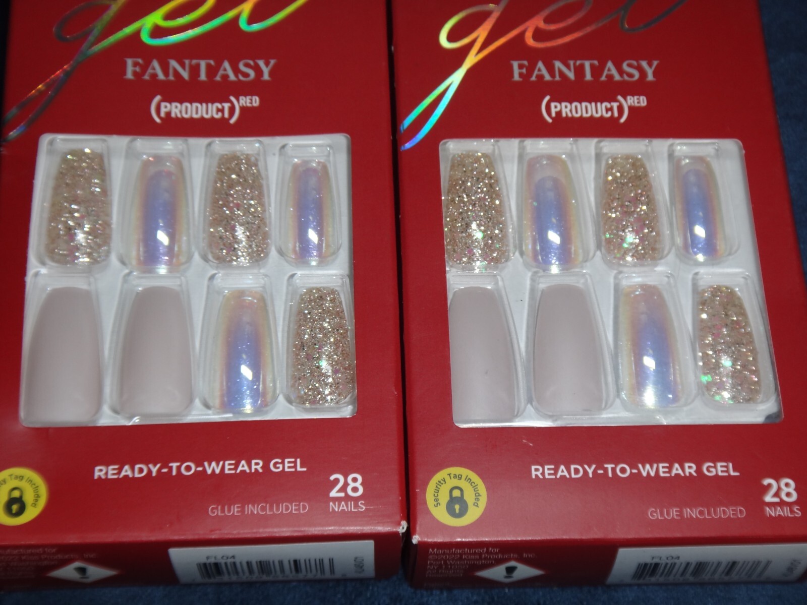 4 BOXES ~KISS Gel Fantasy PRODUCT RED Long Length Nails Pearl Beige Gold Glitter