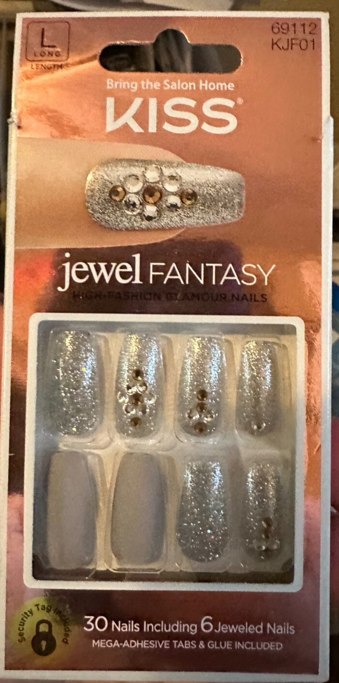 Kiss Nails Jewel Fantasy Glue Silver Glitter Long Sculpted Premium!