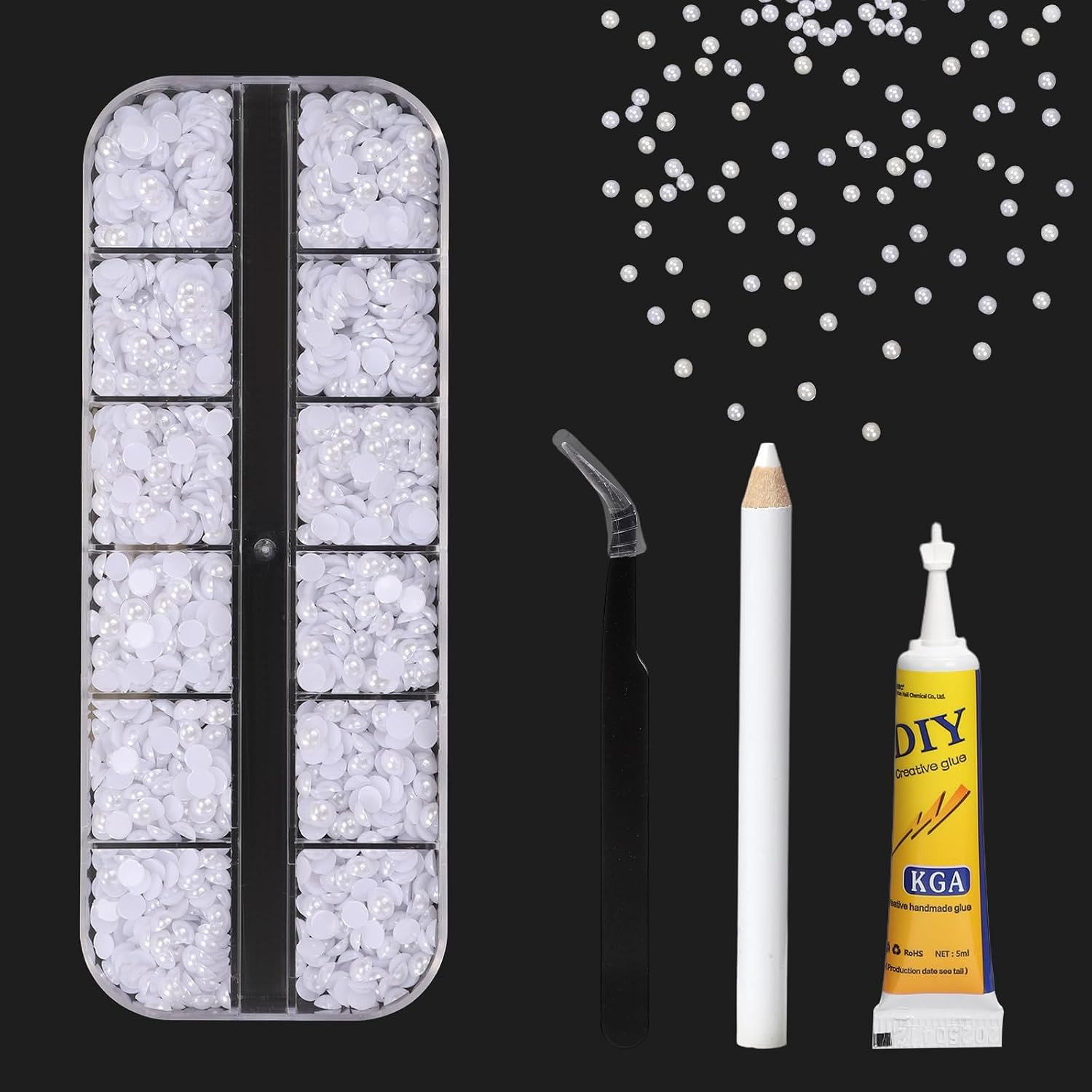 1600Pcs 4Mm White Half round Nail Pearls Kit for DIY Crafting | Flat Back Nail P