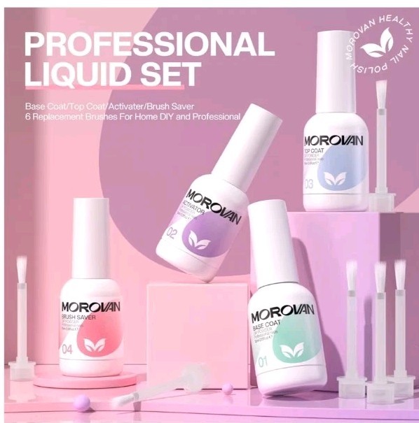 Morovan Dip Powder Liquid Set with Activator Base Top Coat and Dipping Powder…