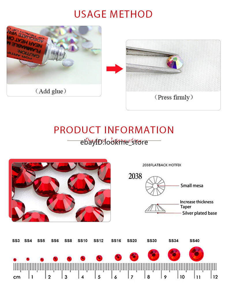 Red Siam Crystal Flat Back Rhinestones Glitter Glass Gems Nail Art Decor Beads