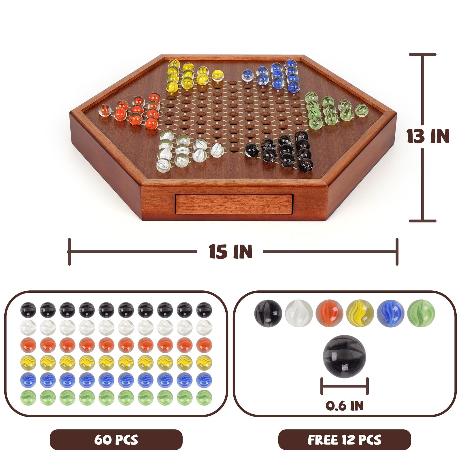 15-Inch Wooden Chinese Checkers Board Game Set – Classic 7.5 x 15 inches