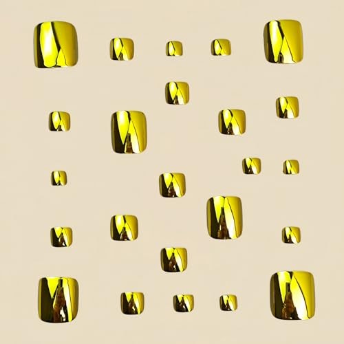 Gold Press On Toenails Metal Chrome Toe Nail Press Ons – 18 Gold Toenails
