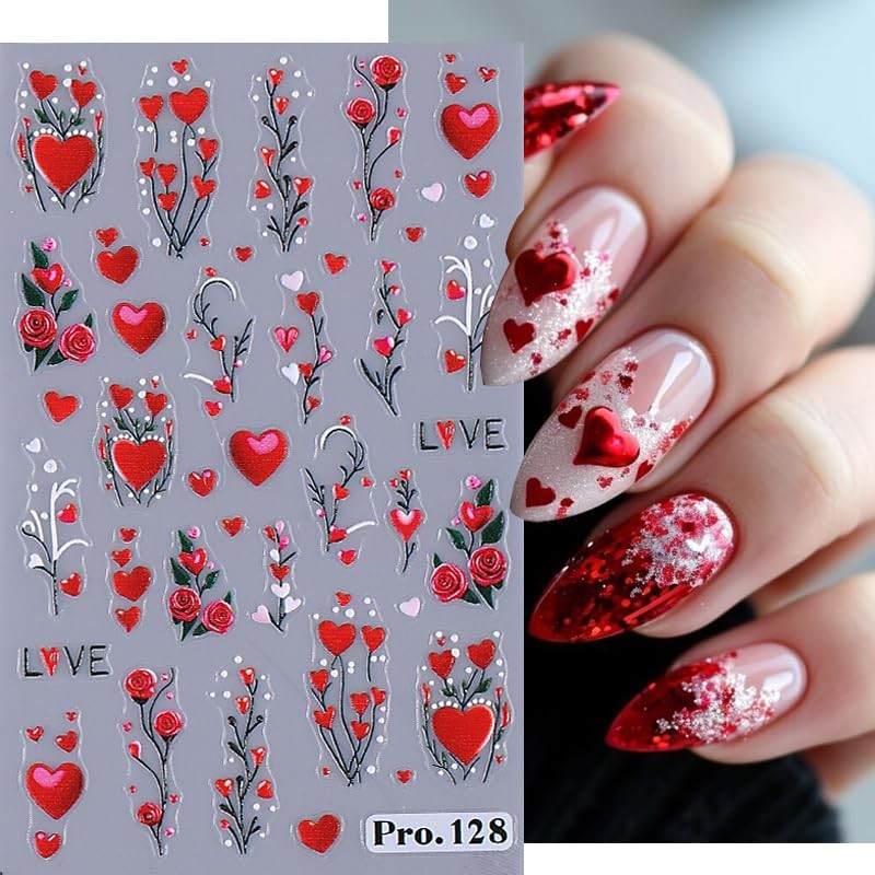 Valentine’s Day Nail Art Stickers Decals 5D Embossed Angel Heart Nail Style1