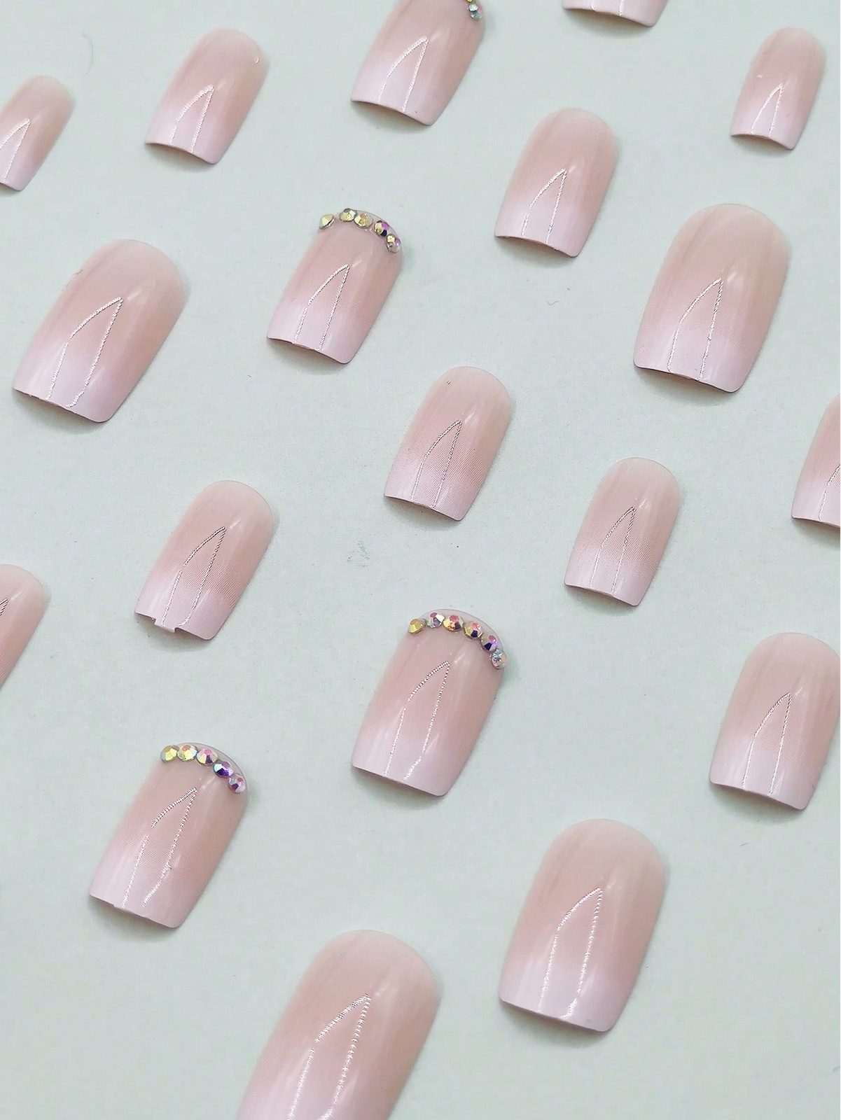 24pcs Short Ballet Gradient Pattern & Simple French Style Glitter Press On Nails