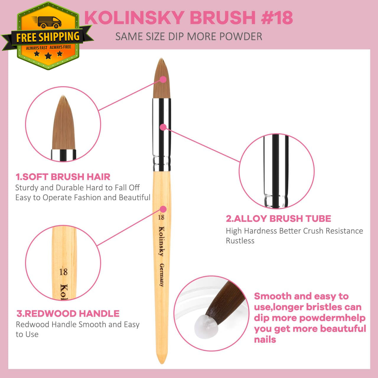 Acrylic Nail Kit Pink Powder Liquid Set With Kolinsky Brush For DIY Salon Nails