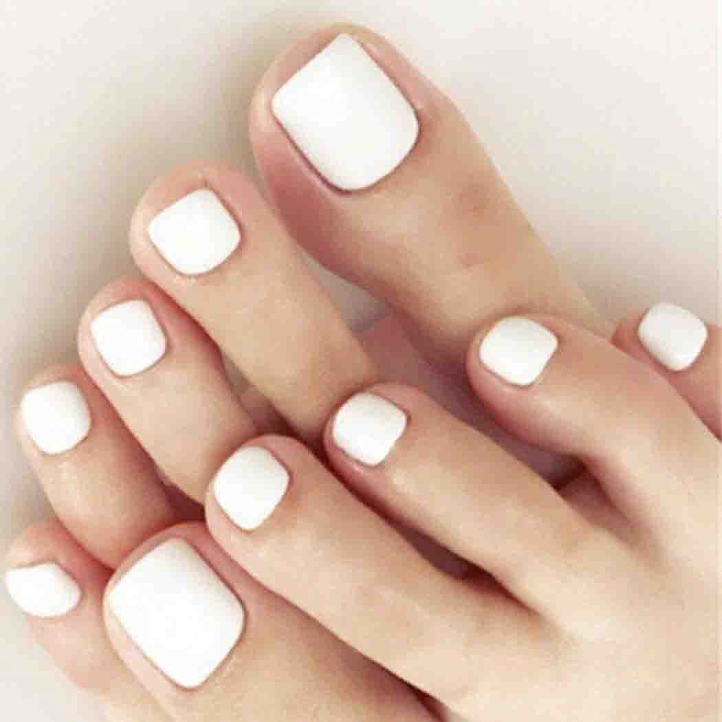 120 Glossy White Press On Toenails Short Square Full Cover False Toe Nails Tips
