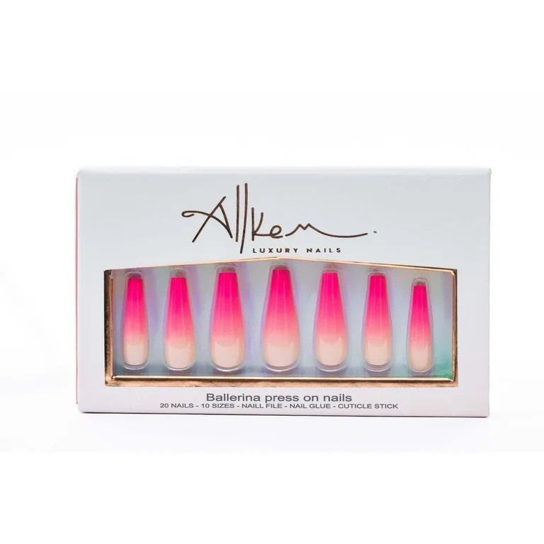 Luxury Press On Nails – OMBRE Ballerina Nails – 20 Nails With Glue Coffin Shape