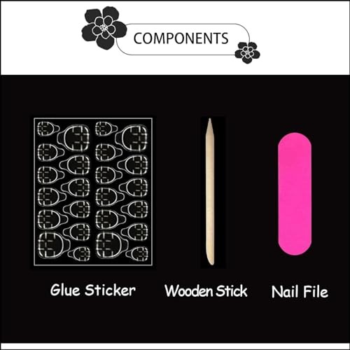 White French Tip Press on Nails 3d Flower Fake Nails with Design Short Square