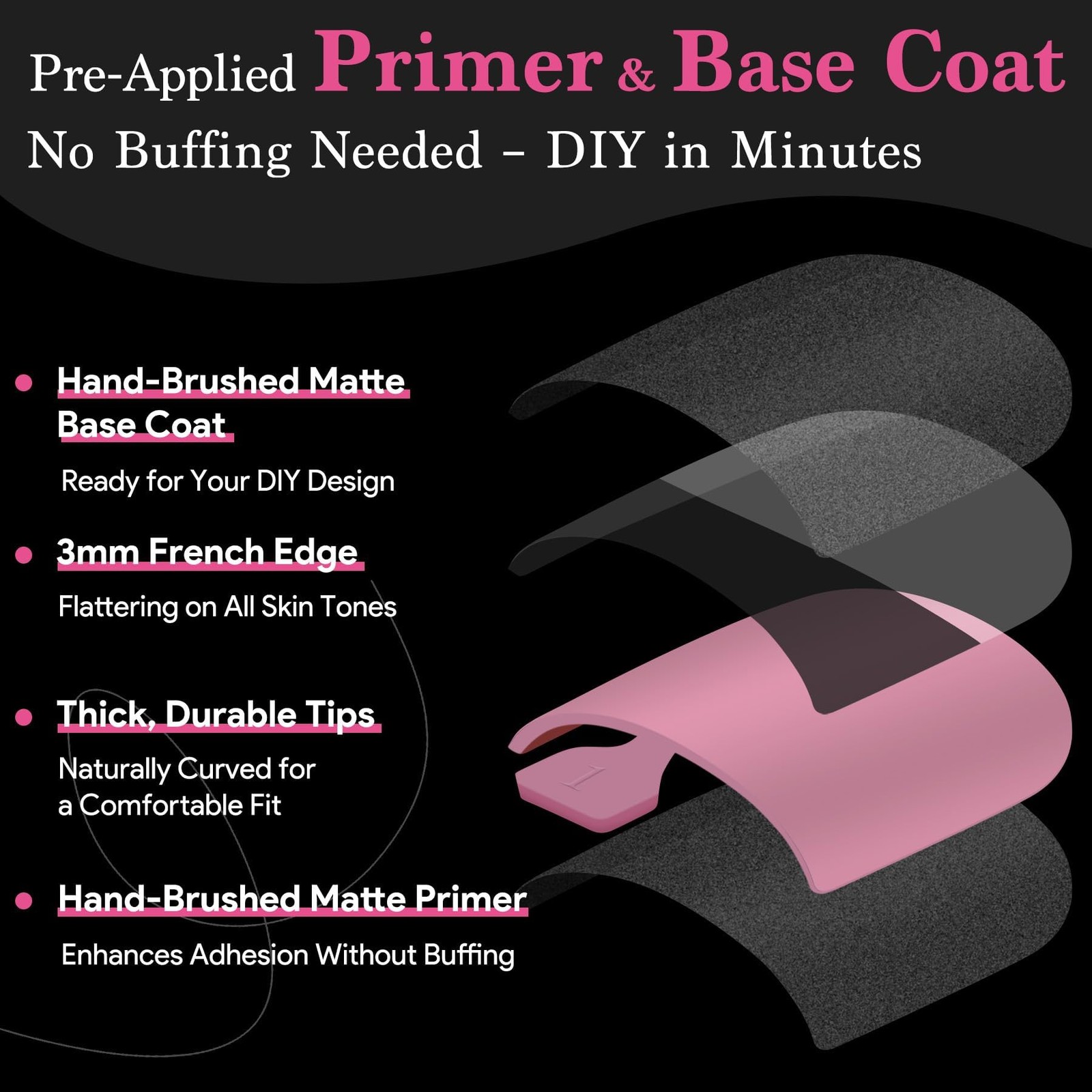 QIEK French Tip Toe Nails Press On Dark Pink Black 150 Pcs