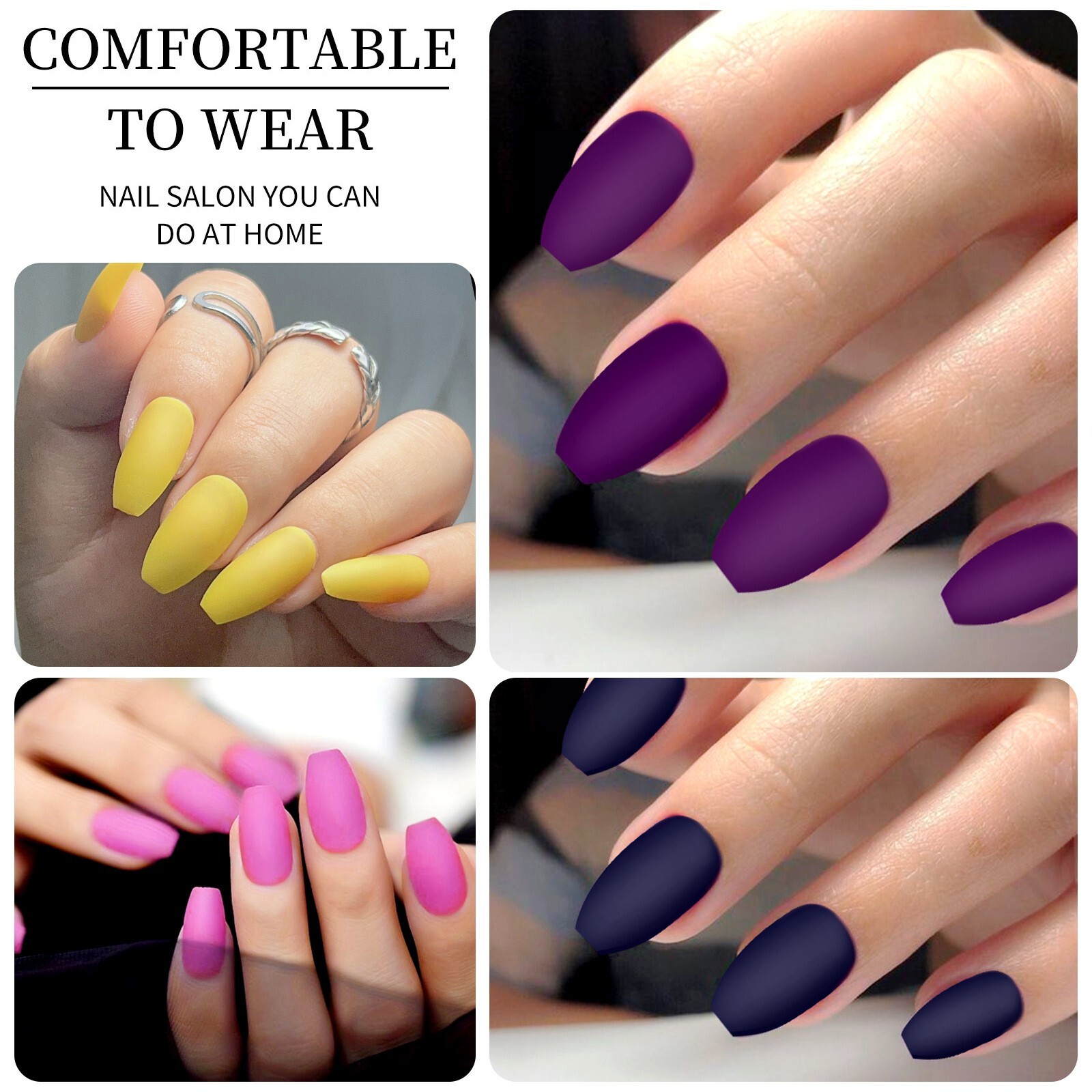 96Pcs Matte Short False Nail Tips Coffin Square Full Cover DIY Press-On Nails