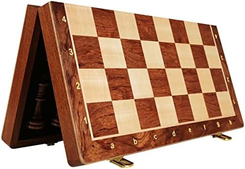 15” Walnut Chess Set with Storage Board for Adults & Children, 2 Players