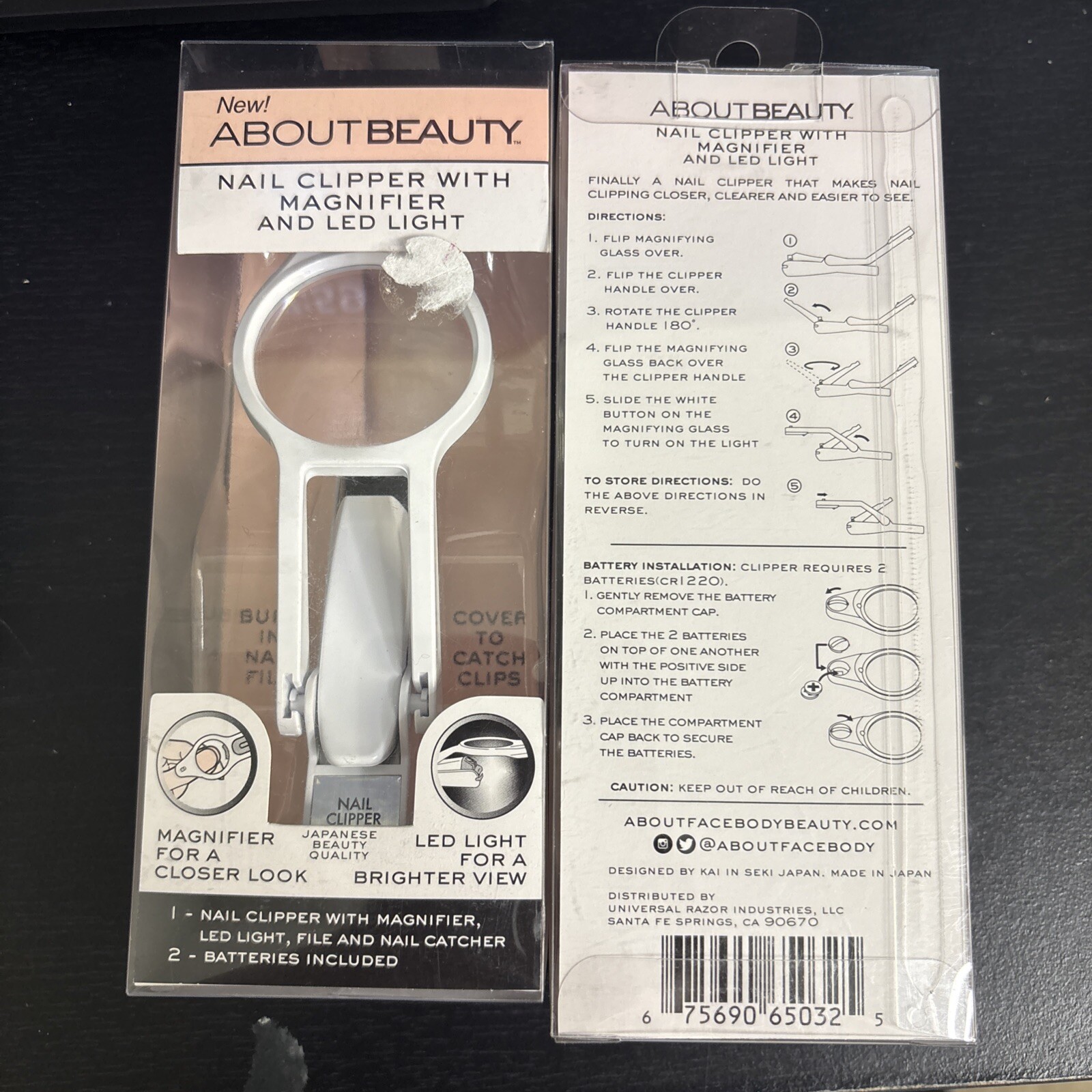 2 Pack About Beauty Made in Japan Nail Clipper with Magnifier LED Light Japanese