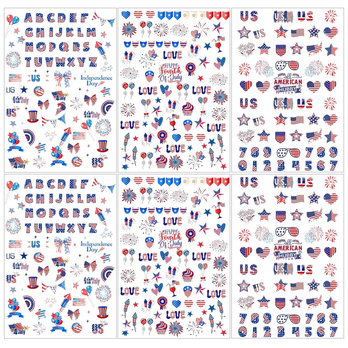 6 Sheets 4th of July Nail Stickers for Nail Art 3D Self Adhesive Independence…