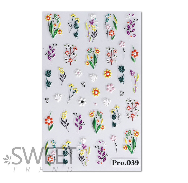 5D Embossed Nail Art Stickers Transfers Self Adhesive Mexico Cactus Daisy NS52