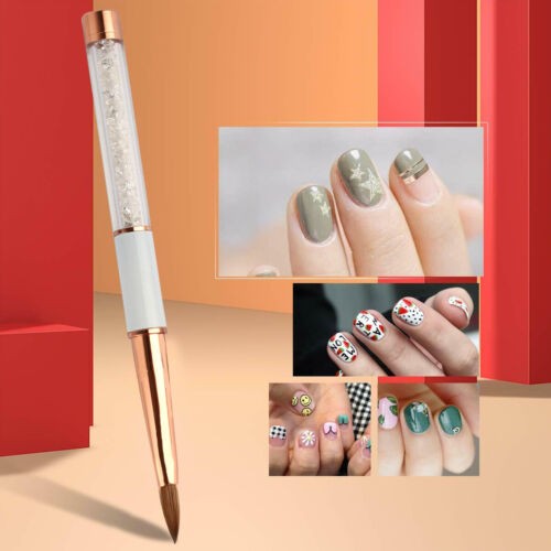 100% Kolinsky Acrylic Nail Brush With Cap White Crystal Handle Size 6-14 CRIMPED
