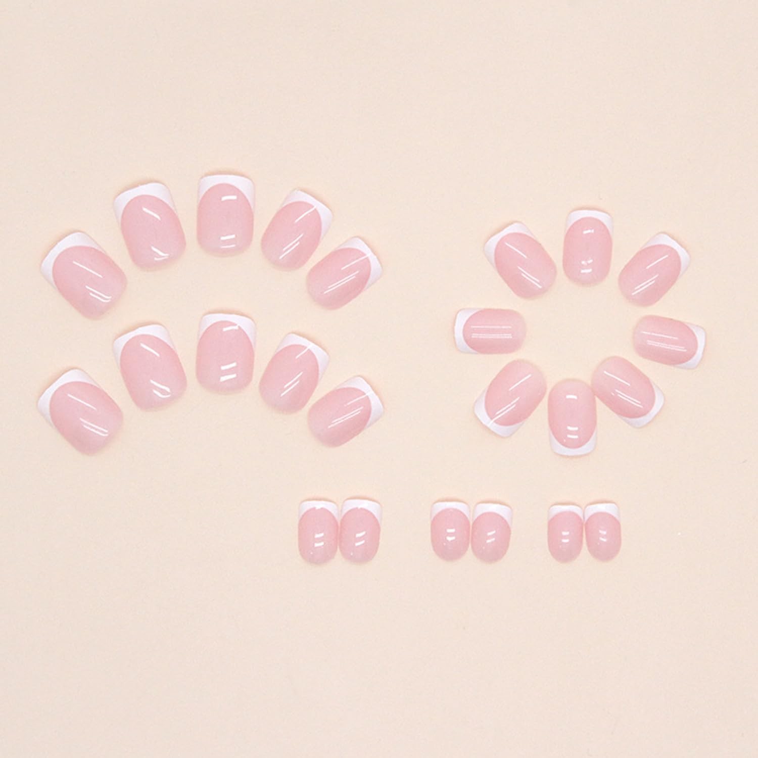 White French Tip Press on Nails Short Square Fake Nails Glossy Pink False Nai…
