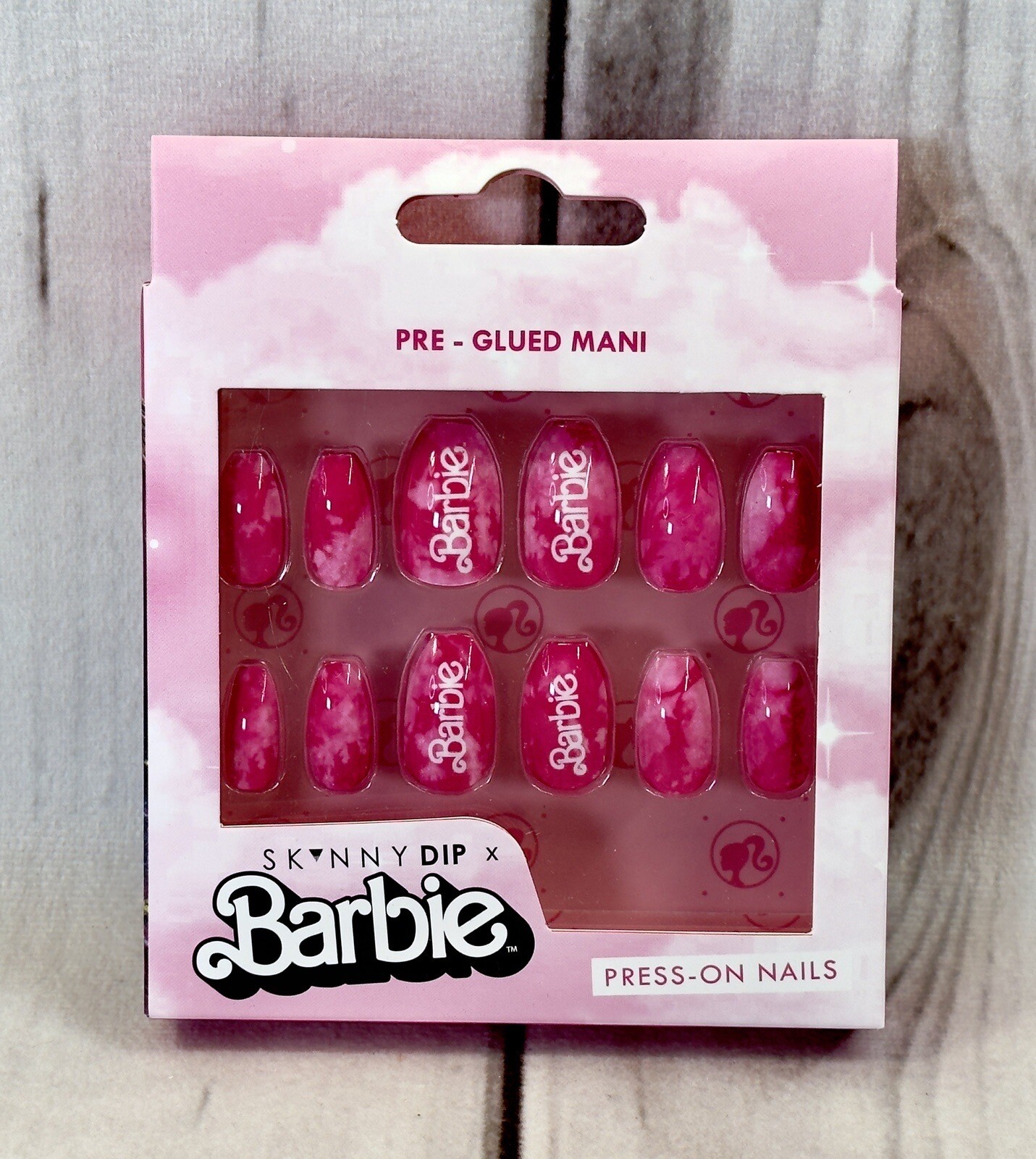 BARBIE Pink Tie Dye Marble RARE Press On False Nails Skinny Dip London 24 Nails
