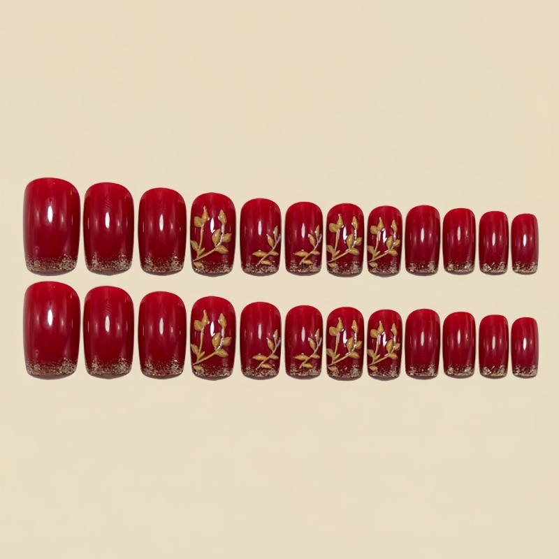 48 pieces of red glitter medium to long oval nail patches, suitable for women