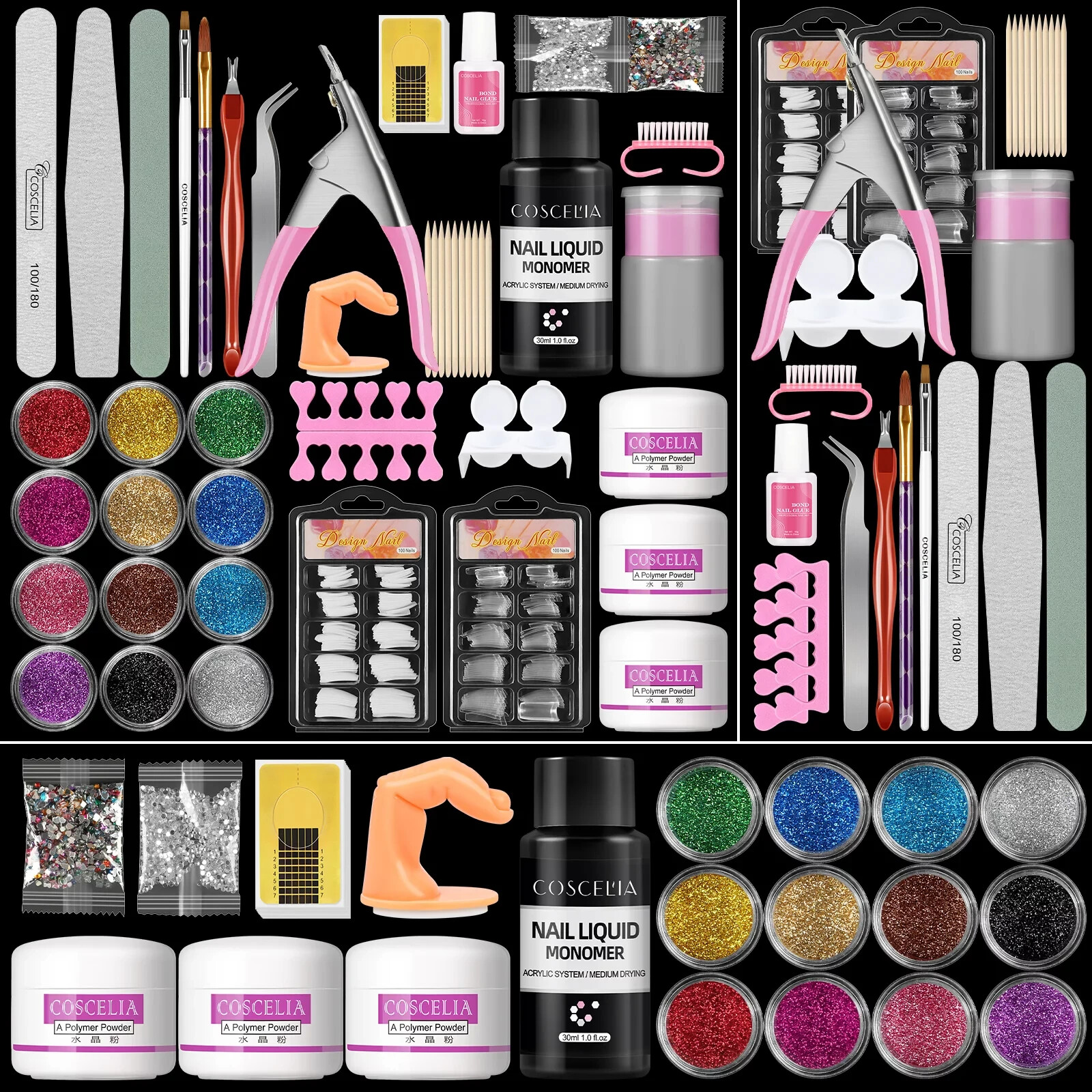 Coscelia COSCELIA Acrylic Nail Kit Pink White Clear Acrylic Powder, 12 Colors Na