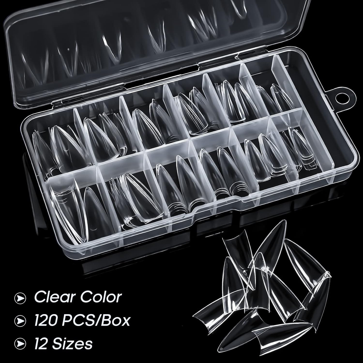 120PCS Short Stiletto Nail Tips, Half Cover Soft Gel False Nails | Half Cover Al