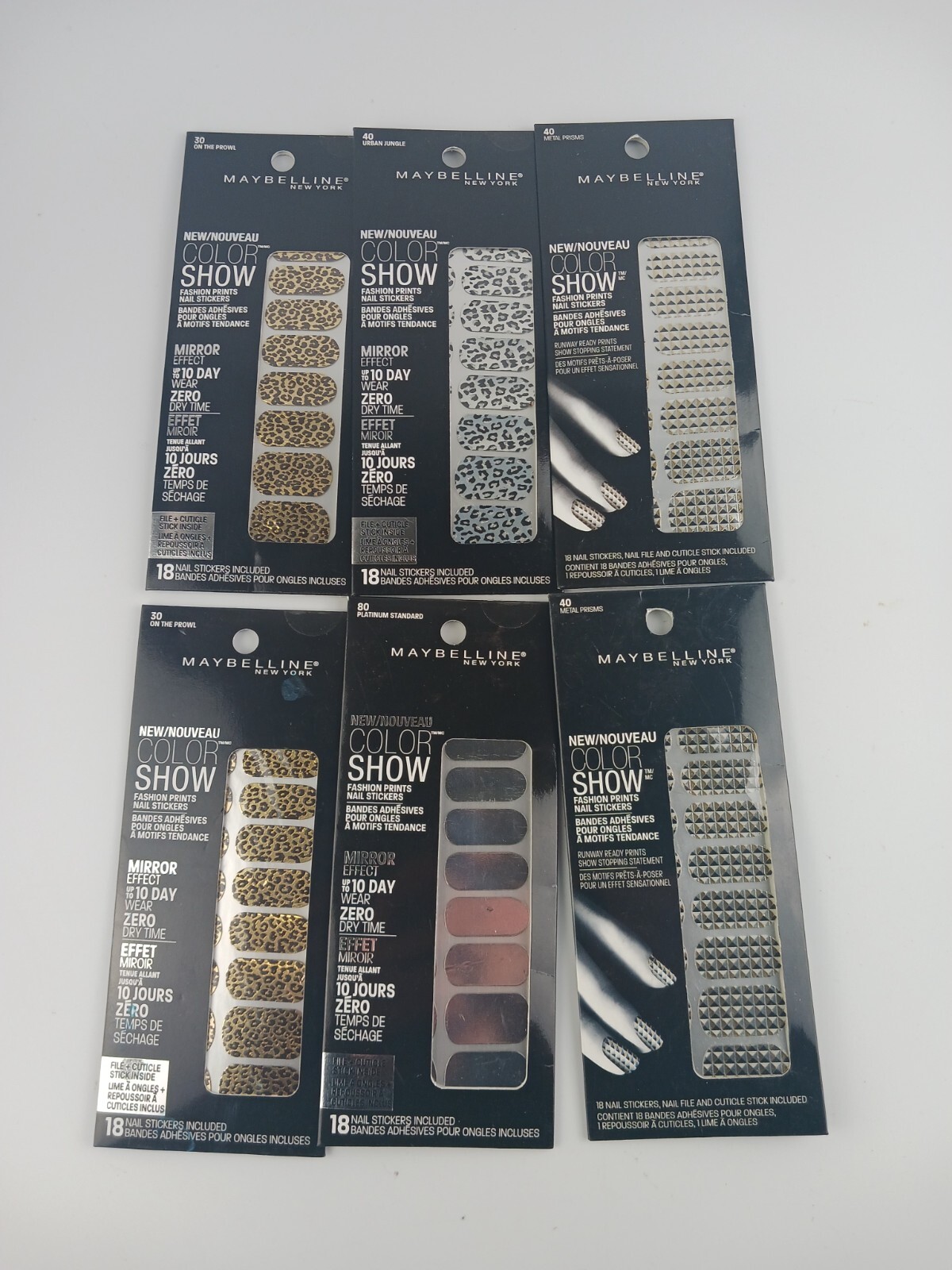 6 PACK MAYBELLINE COLOR SHOW FASHION PRINTS 80, 40,30 NAIL STICKERS