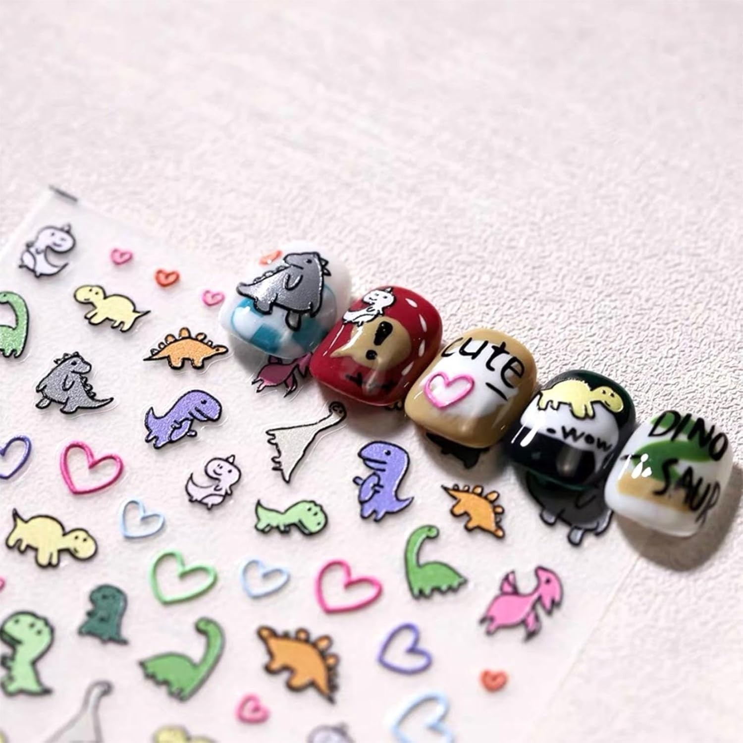 5D Embossed Cute Dinosaur Nail Art Stickers Cartoon Kawaii Design Anime Self …