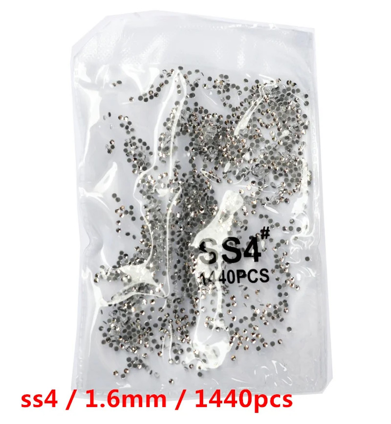 Ss3-Ss8 1440Pcs Clear Crystal AB Gold 3D Non Hotfix Flatback Nail Art Rhinestone