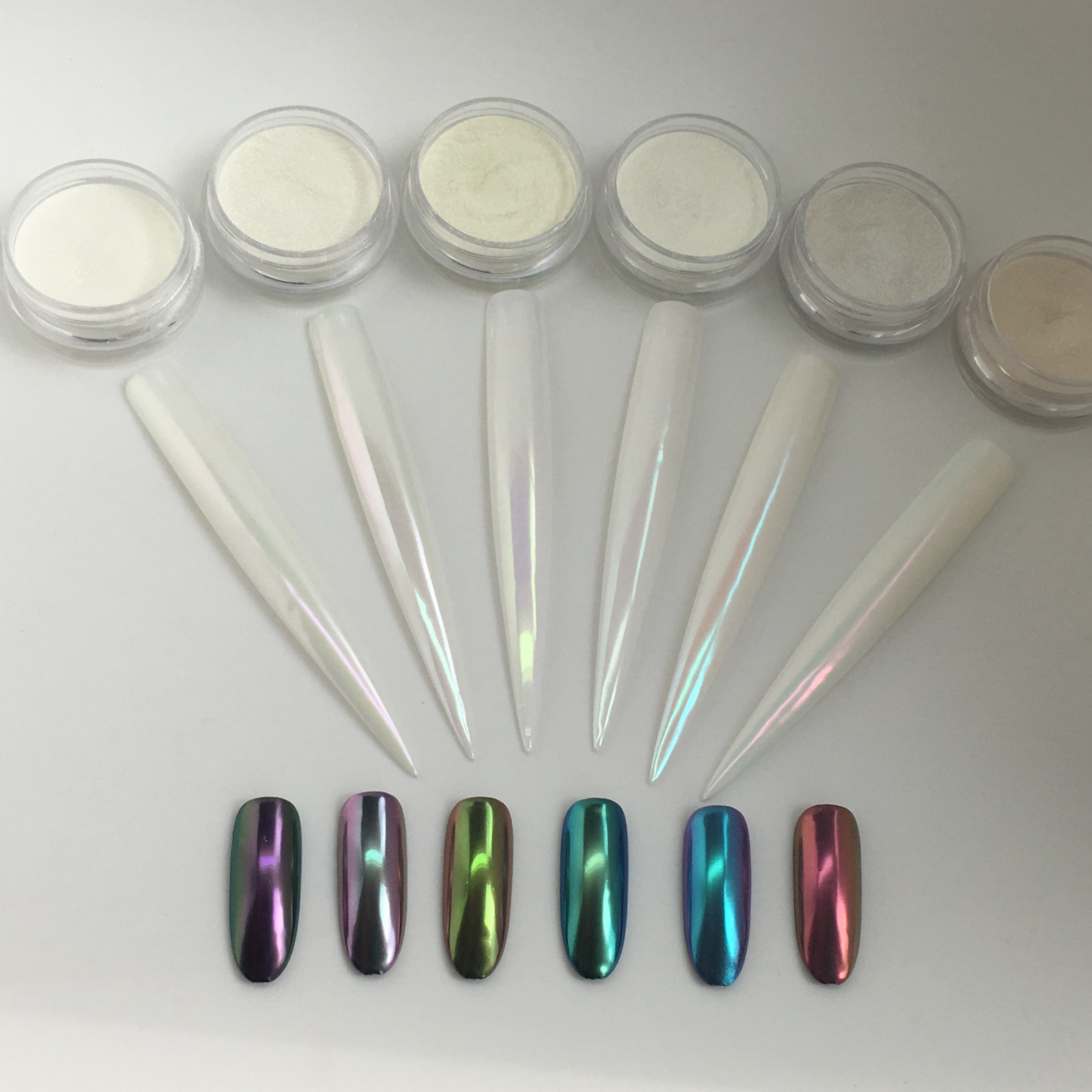 Aurora Nail Chrome Powder 6 Colours Unicorn Mirror Chameleon Effect Pigmen