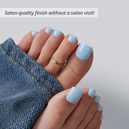 Light Blue Short Square Press-On Toenails – Easy Application, 30 Nails, 15 Sizes