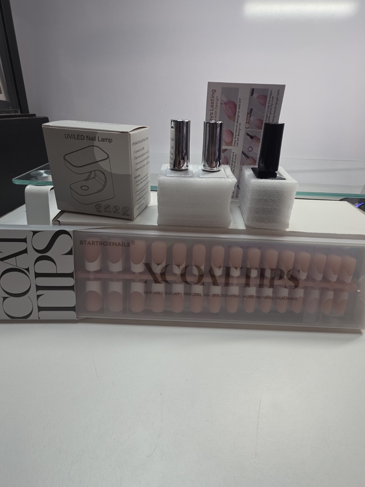 BTArtboxnails XCOATTIPS Gel Nail Kit – French Nail Tips w/gel & Lamp New