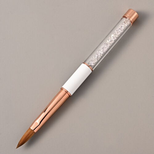 100% Kolinsky Acrylic Nail Brush With Cap White Crystal Handle Size 6-14 CRIMPED