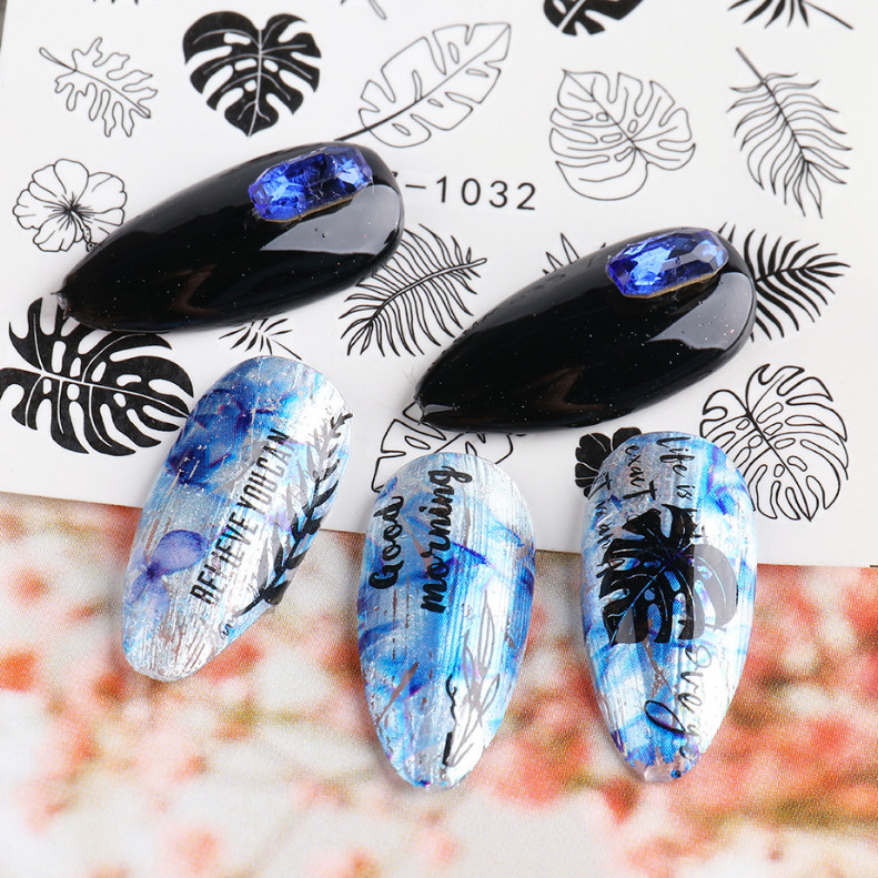 Nail Art Decals Water Transfer Stickers Black Flowers Abstract Image Skull NS11