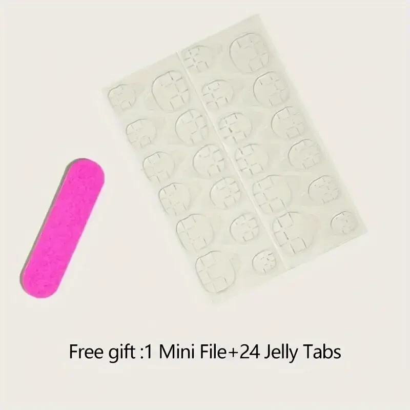 24pcs Pink Press On Nails Short Square White French Tip Women Girls