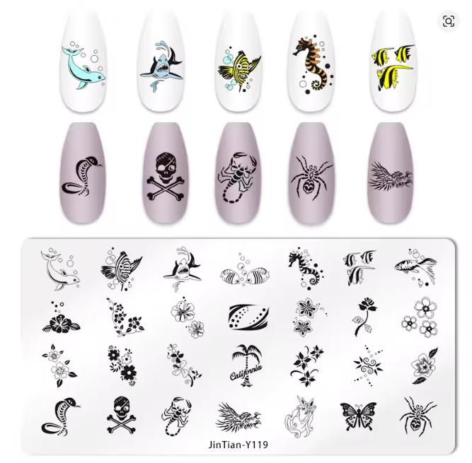 Nail Stamping Plate -JinTian Y-119 – Ocean, Flowers – New