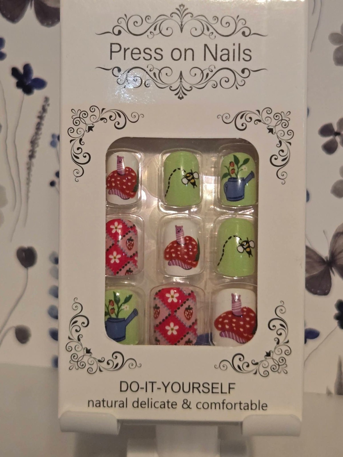 Pre-Designed Short Square Press-On Nails, Multicolor Shiny Floral Theme