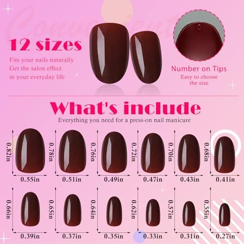 Oval Press on Nails Short Fake Nails, 240pcs Nails Press on Almond Burgundy