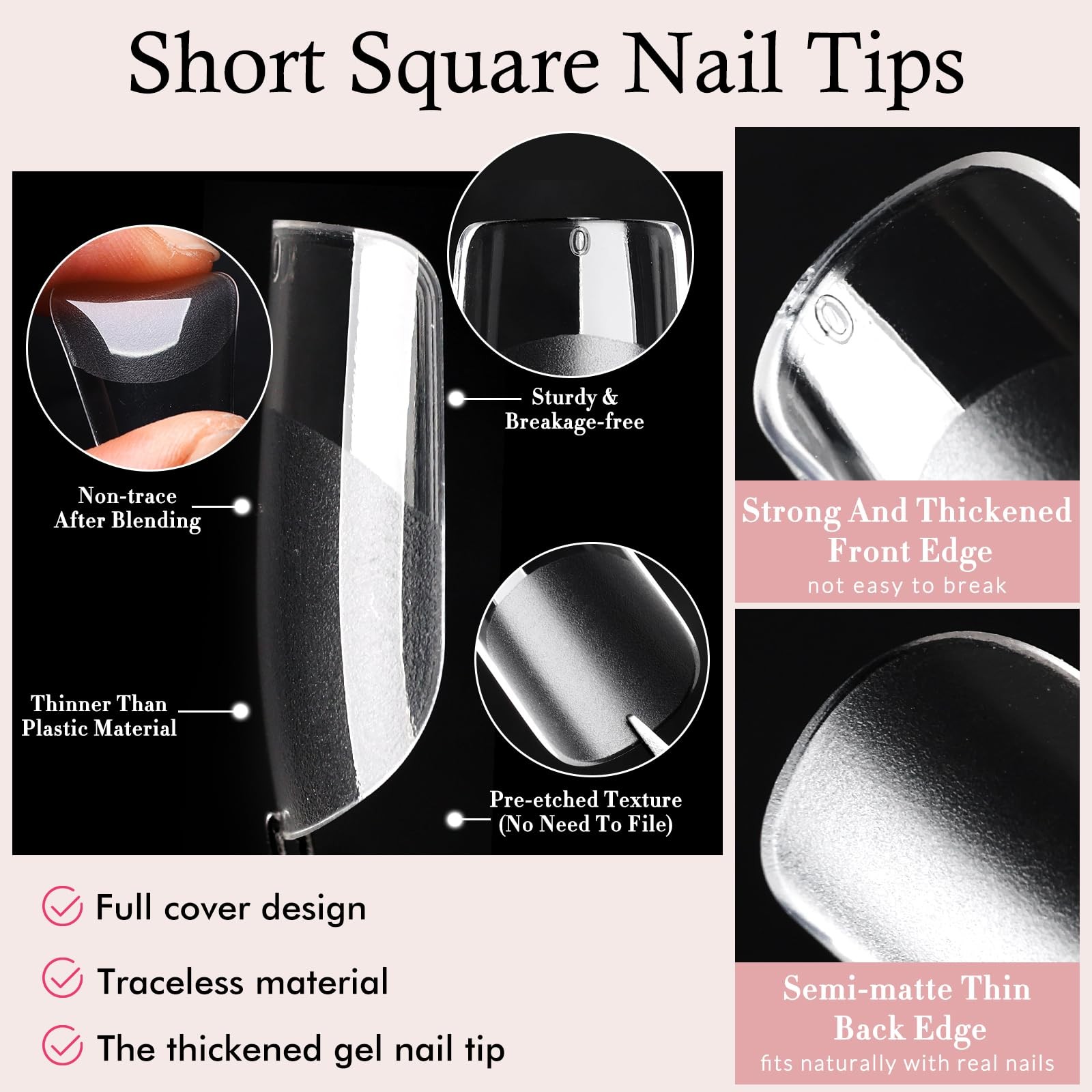 Lifextol 300pc Square Nail Tips Short Fake Nails for Press on Nails Clear Acr…