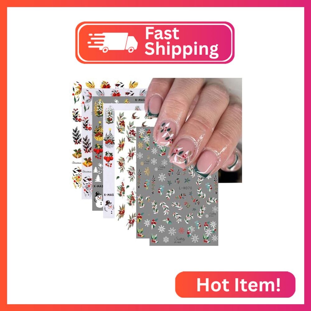 8Pcs Christmas Nail Sticker 3D Xmas Green Leaf Flower Adhesive Decal Supplies Gl